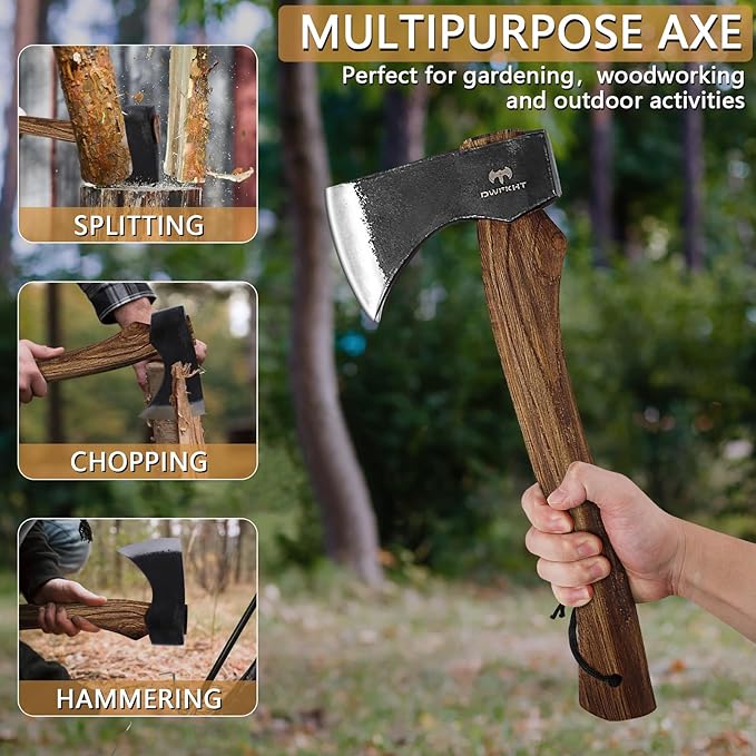 15.7 Hatchet Camping Hatchet Hand-Forged Axe with Sheath for Wood Chopping Splitting and Carving Bushcraft Axe with Beech Handle for Outdoor Survival and Garden Work