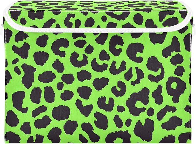 Storage Cube with Lid Green Leopard Camo Print 16.5×12.6×11.8 IN Collapsible Large Capacity Foldable Storage Basket Bin Organizer