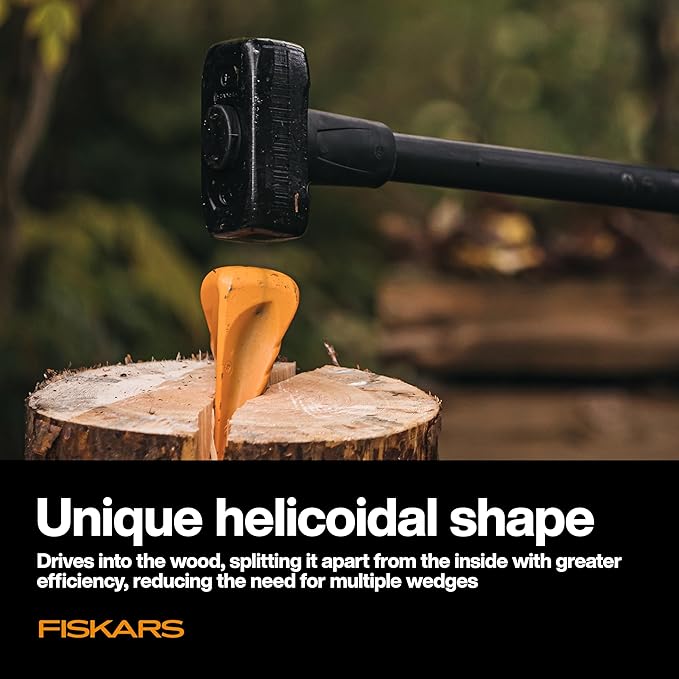 Fiskars Helix Splitting Wedge for Large Stubborn Logs – Forged Steel Wood Splitting Wedge with Helicoidal Profile 1.75 x 8.5 x 2.25
