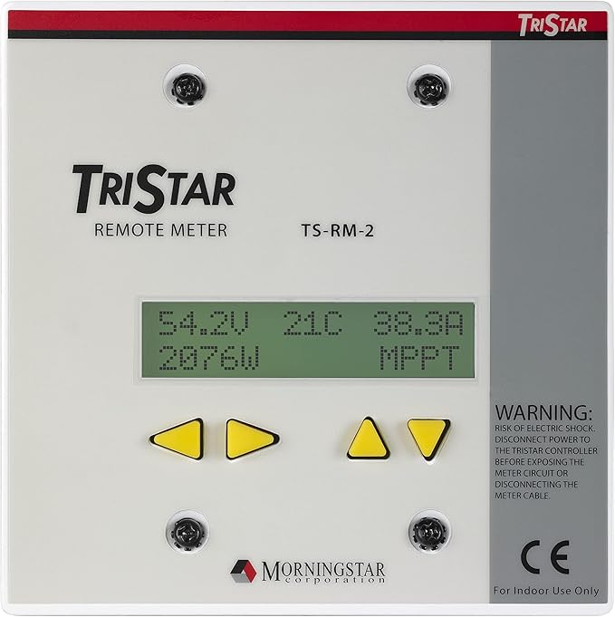 Morningstar Tristar Remote Meter-2 (TS-RM-2) - Connects via 30m Cable to Tristar PWM/MPPT Solar Controllers to Display System Info Logged Data Graphs Alarms &amp Faults Troubleshooting - 5 Languag
