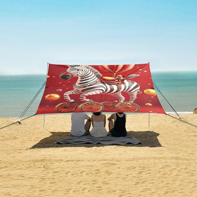 ALAZA Zebra Magic Show Animals Dancing Beach Tent Sun Shelter Portable Canopy Sunshade for Outdoor Camping Picnics Backyard Fun 10x9 ft