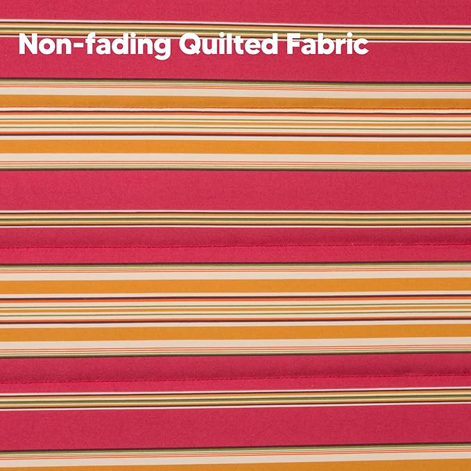 SUNCREAT Double Hammock Quilted Fabric Swing with Spreader Bar Detachable Pillow 55” x79” Large Hammock Red Stripes