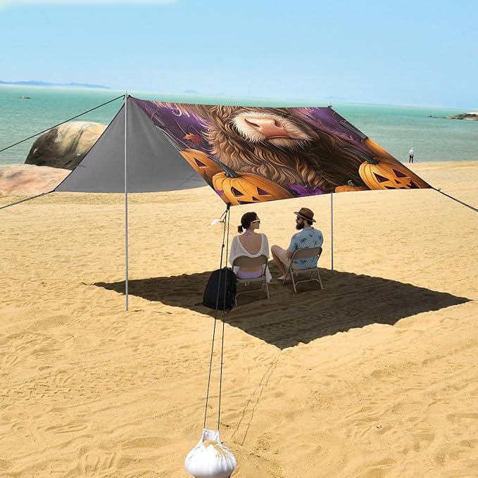 ALAZA Highland Cow Pumpkin Beach Tent Sun Shelter Portable Canopy Sunshade for Outdoor Camping Picnics Backyard Fun 10x9 ft