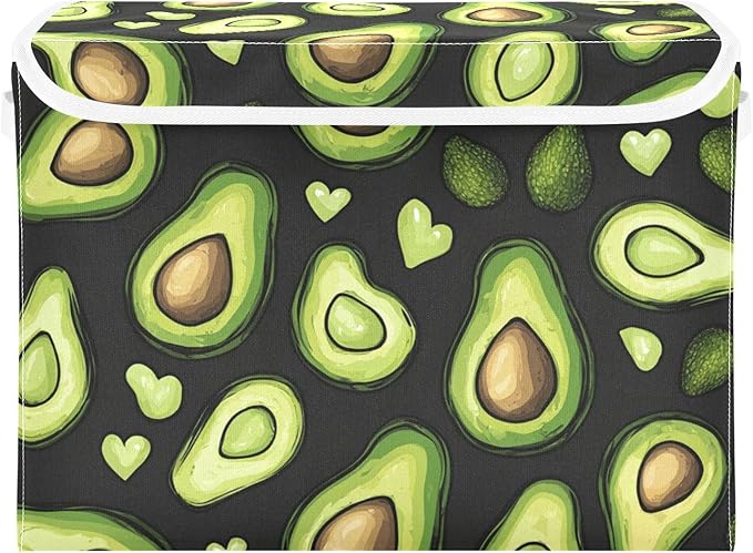 Collapsible Storage Bins with Lids Decorative Fabric Storage Cubes Closet Organizer and Storage Basket Boxes Containers for Clothes Box Chest Nursery Folding Rectangle Black Avocados Love