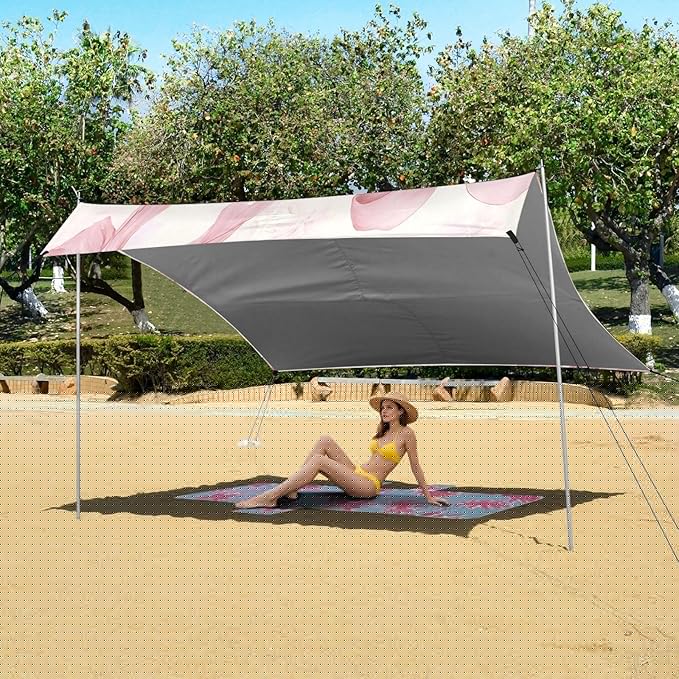 ALAZA Bow Knot Pink Pattern Beach Tent Sun Shelter Portable Canopy Sunshade for Outdoor Camping Picnics Backyard Fun 10x9 ft