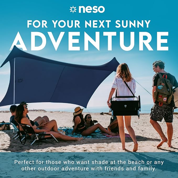 Neso Gigante Portable Beach Tent Sun Shelter - Lightweight Beach Shade Canopy - Easy Setup for Family Outings - Patented Reinforced Corners - UPF 50+ Sun Protection - 8ft Tall 11 x 11ft - Navy