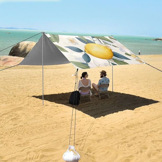 ALAZA Lemons Hand Drawn Floral Beach Tent Sun Shelter Portable Canopy Sunshade for Outdoor Camping Picnics Backyard Fun 10x9 ft