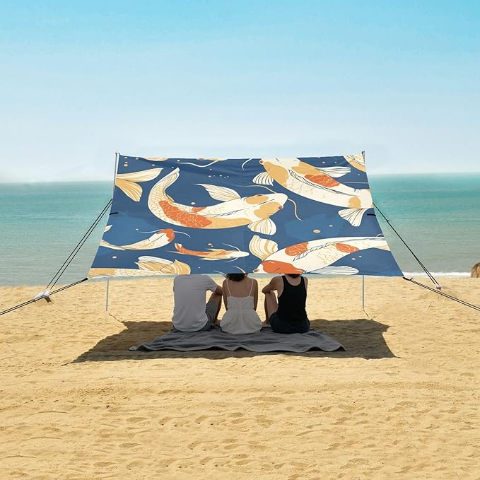 Seamless Pattern Beach Tent UPF50+ Lightweight Shade Sun Shelter with Sturdy Poles Sandbags and Shovel for Camping Picnics Backyard