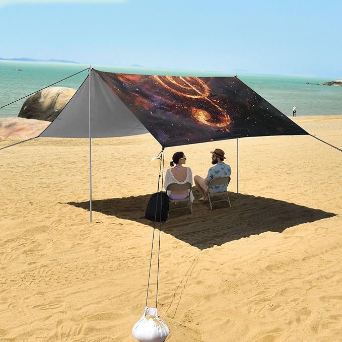 ALAZA Fire Music Clef in Space Beach Tent Sun Shelter Portable Canopy Sunshade for Outdoor Camping Picnics Backyard Fun 10x9 ft