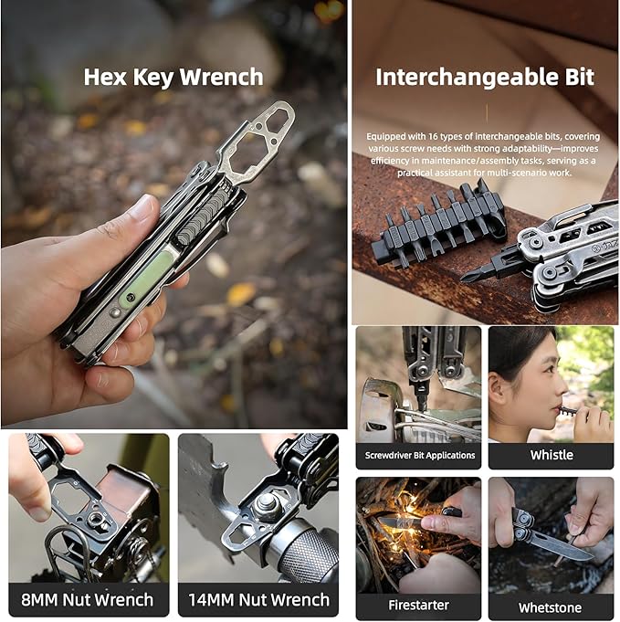 Multi Tool 26-in-1 Full-Size Lightweight EDC Multi-Purpose Pliers With Safety Locking Tactical Gear Nylon Bag Tools Gifts for Guys Gifts for Hunters Men who have Everything (Black)