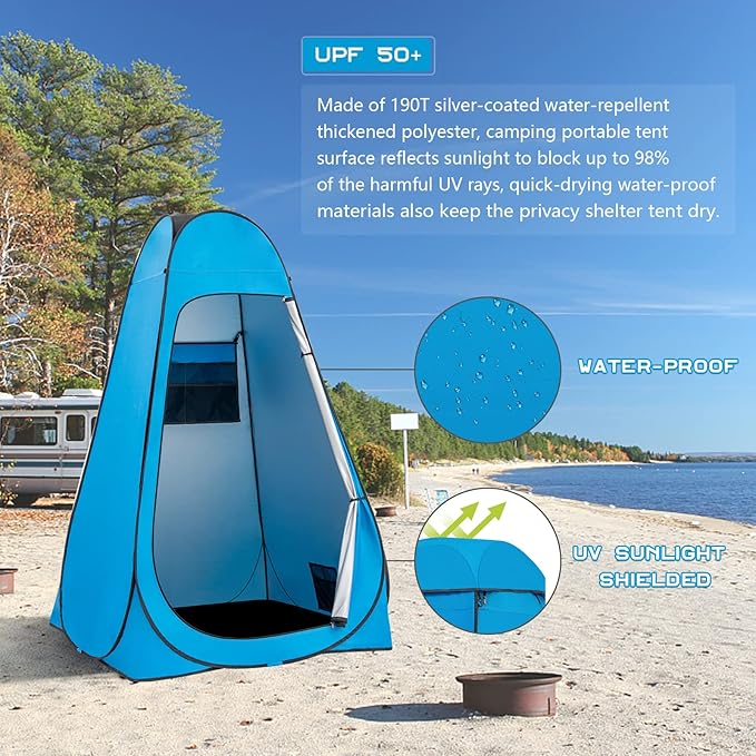 BRIAN &amp DANY Pop Up Shower Tent Portable Privacy Camping Changing Tent Camp Toilet Bathroom Pod with Rain Shelter &amp Windows UPF 50+ &amp Waterproof 47.2 x 47.2 x 74.8
