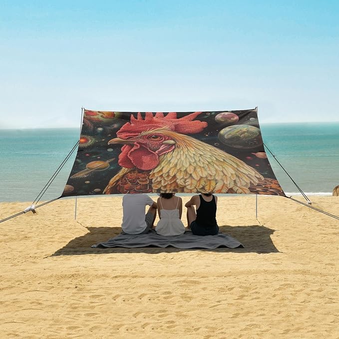 ALAZA Rooster Space Beach Tent Sun Shelter Portable Canopy Sunshade for Outdoor Camping Picnics Backyard Fun 10x9 ft