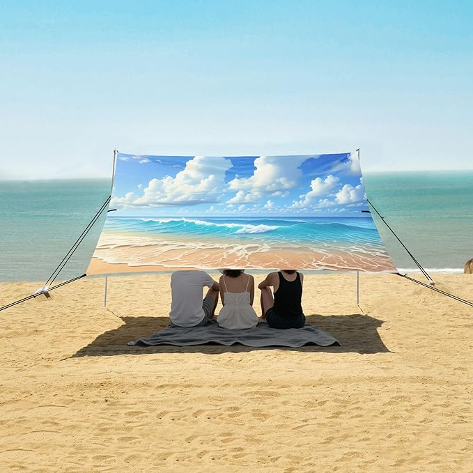 Beach Beach Canopy Sun Shelter with Sandbags &amp Sand Shovel &amp Windproof Ropes - Portable 110x126 Beach Shade Beach Tent for Camping Picnics