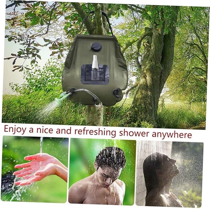 Portable Solar Camping Shower Bag with Nozzle Outdoor Water Storage for Hiking Beach and Traveling Olive Green for Camping Fishing and Picnics