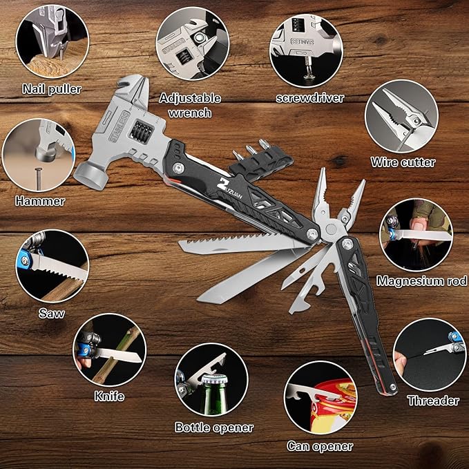 18 in 1 MultitoolBlackProfessional Stainless Steel Multitool Pliers with Replaceable Alloy Steel Blades Wire CuttersBottle OpenerApply to SurvivalCamping &amp Huntingfor Father's Day gift