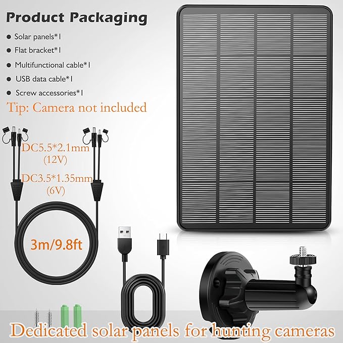 Updated Version 2Pack Trail Cameras Solar Panel 12V/1A 6V/1.5A with Build-in 4000mAh Rechargeable Lithium Battery IP66 Waterproof Hunting Accessory Compatible with Hunting Game Cameras or Deer Feeder
