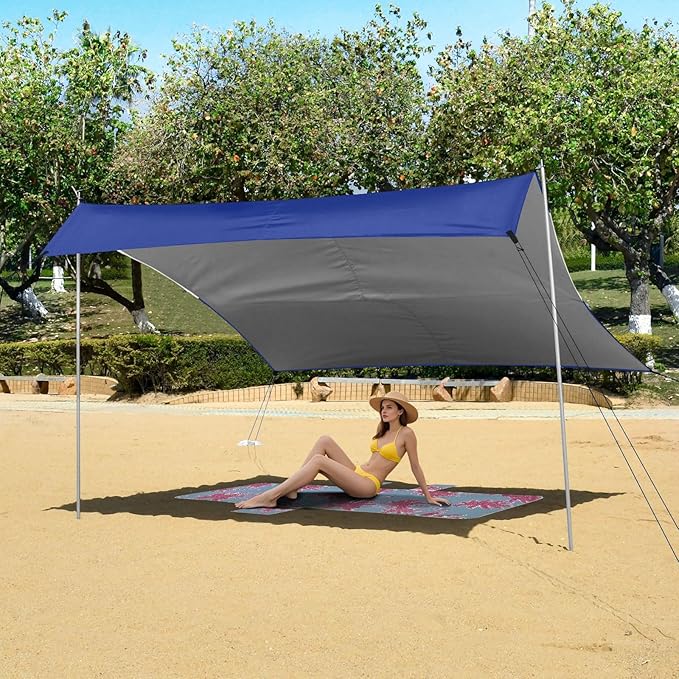 El Salvador Flag Beach Cabana UPF50+ Protection Water-Resistant Shade Sun Shelter with Sturdy Poles Sandbags and Shovel for Family Trips Picnics &amp Camping
