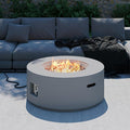 32 inch Round Propane Fire Table 50000 BTU Gas FirePit Patio Fire Pit Table with Steel Lid Rain Cover 10ft Propane Hose Lava Rocks Grey