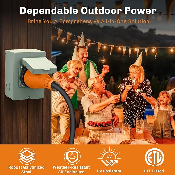 WELLUCK 30 Amp Generator Inlet Box - NEMA L14-30P Power Inlet Box for 3R 4-Prong Generator Cord 125/250V 7500W Weatherproof Outdoor 30a Power Inlet Box - ETL Listed Best Partner in Emergencies