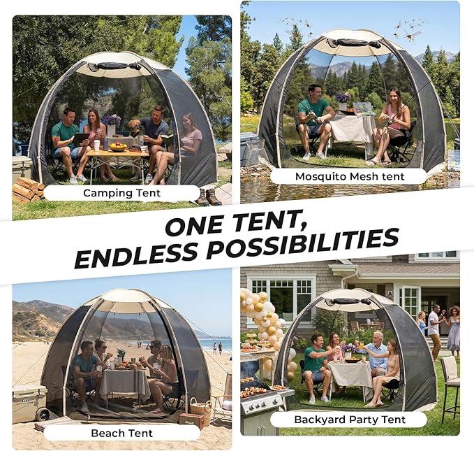 Alvantor® Pop Up Screen House Tent Snap-fit Mesh Screen Gazebo with Peaked Roof Portable Screen Room Canopy Shelter with Sandbags for Camping Backyard Picnic
