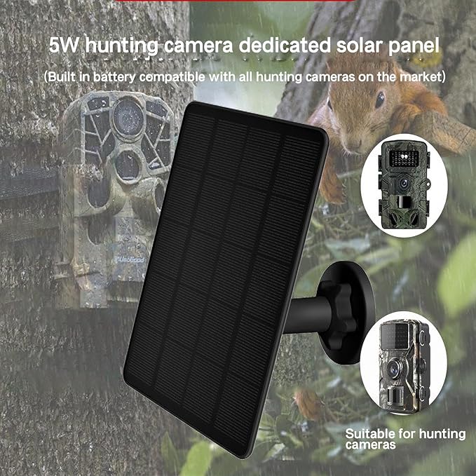 Trail Camera Solar Panel 12V/1A 6V/1.5A Solar Battery Charger Kit Built-in 5200mAH Rechargeable Lithium Battery Compatible with Hunting Game Camera(2 Pack)