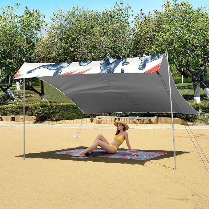 xigua Play Soccer Beach Tent Sun Shelter with Carrying Bag - Silver Coated Oxford Fabric Beach Canopy for Beach Camping Fishing - Includes Windproof Ropes Sandbags &amp Stakes