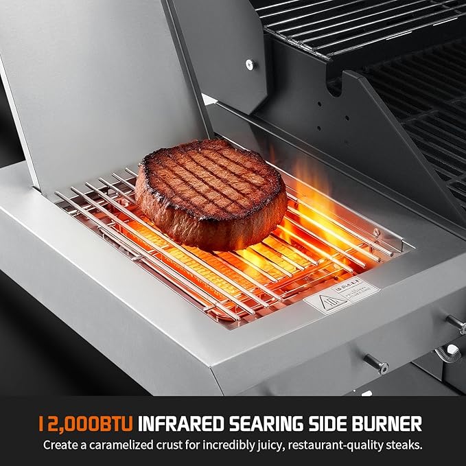 Propane Gas Grill 5+1 Stainless Steel Barbecue Grill with Infrared Side Burner for Outdoor Cooking