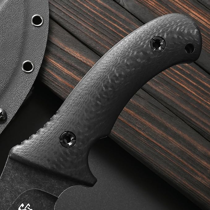 Sitivien ST31 Fixed Blade Knife N690 Black Stonewashed Steel Blade Carbon Fiber Handle Full Tang EDC Straight Knife for Outdoor Working Camping Hunting Fishing(Black)