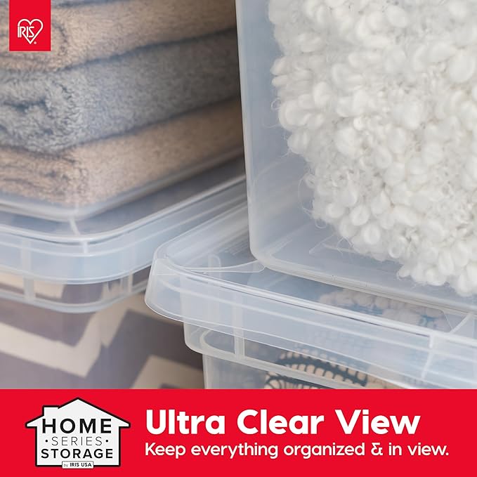 IRIS USA 6-Pack Storage Bins with Lids 68 Quart Clear Stackable Containers Box Organize Shoes Closet Shelves Clothes Blankets Towels - BPA-Free Plastic
