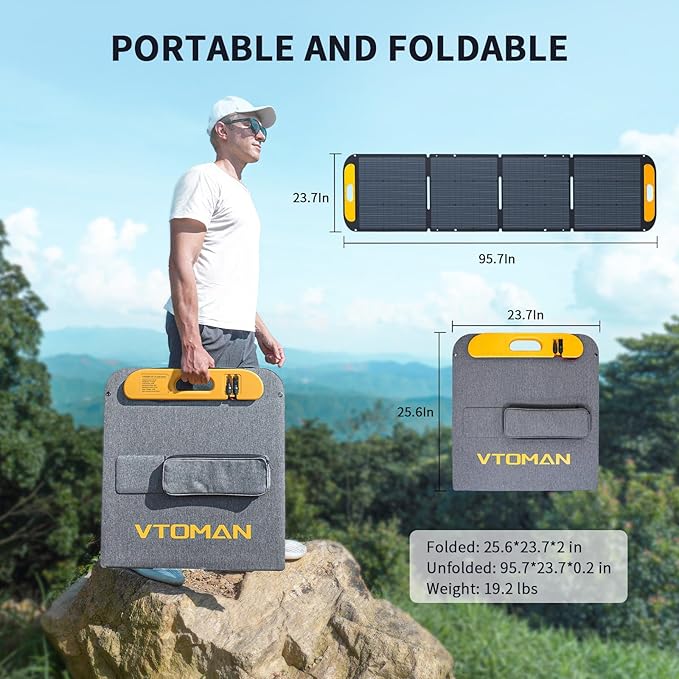 VTOMAN VS200 Portable Solar Panel for Power Station 200W 19V Foldable Solar Panel w/Supporting Stand High 23% Efficiency IP67 Waterproof Solar Panel Kit for Backyard Trip Off Grid System