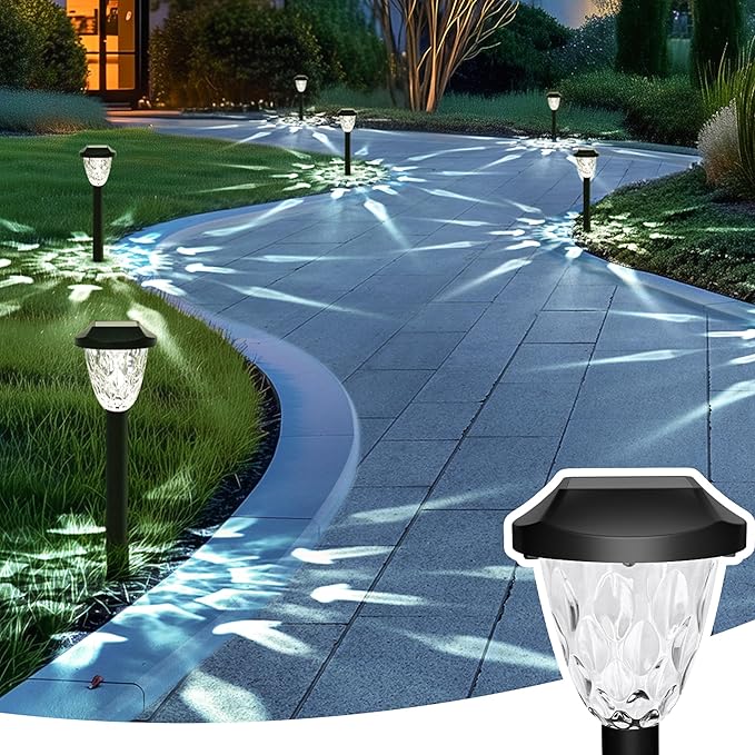 GIGALUMI 16 Pack Solar Outdoor Lights Bright Solar Pathway Lights with Great Pattern Waterproof Auto On/Off Light for Outside Garden Walkway Driveway Lawn Pathway