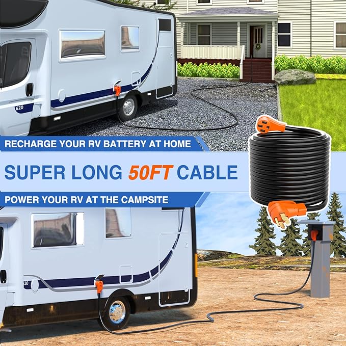 Nilight 50 Amp 50FT RV EV Extension Cord 250V Heavy Duty 6/3+8/1 Gauge Pure Copper STW Wire UL ETL Listed 4 Prong Nema 14-50P 14-50R 50F/50M Cable Suit for RVs EVs Trailer Campers