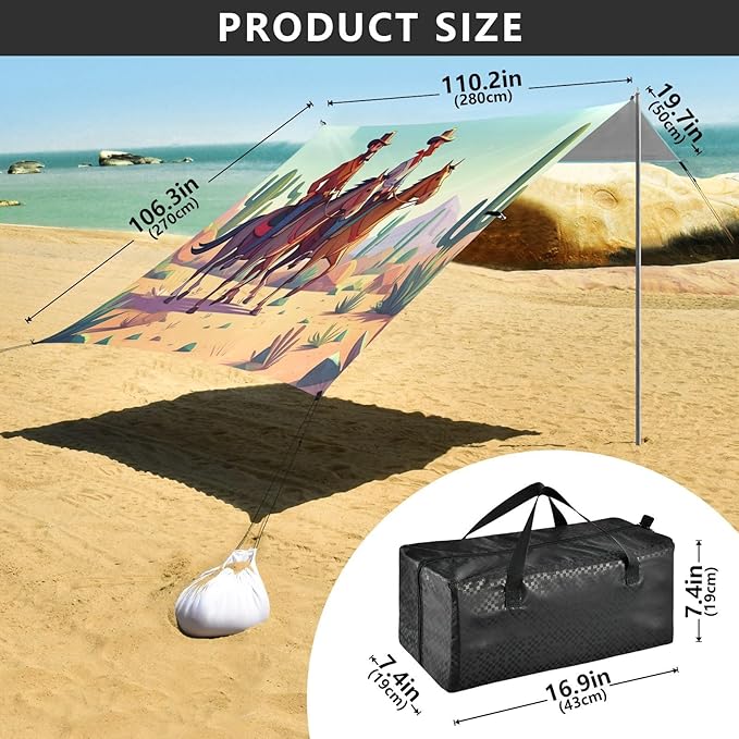 xigua Cowboys Beach Tent Sun Shelter with Carrying Bag - Silver Coated Oxford Fabric Beach Canopy for Beach Camping Fishing - Includes Windproof Ropes Sandbags &amp Stakes