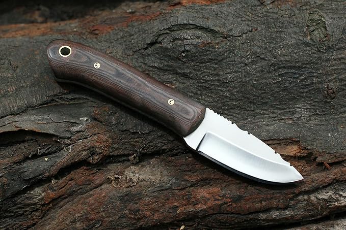 GCS Handmade D2 Tool Steel Custom Survival Hunting Skinning Camping Knife with Brown Leather Right Hand Front Cross Draw Fixed Blade Knife Sheath GCS264 (Black Micarta Handle No Bolster)