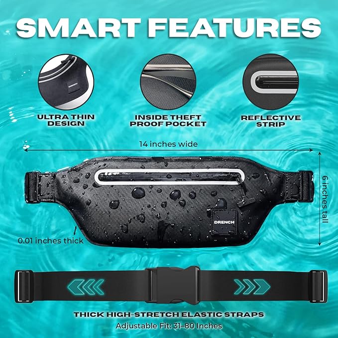 Drench 100% Underwater Waterproof Fanny Pack. Waist Pack. Submersible Waterproof Phone Pouch. Dry Bag for Swimming Boating SUP &amp Snorkelling. Underwater Phone case. Floating Belt Bag