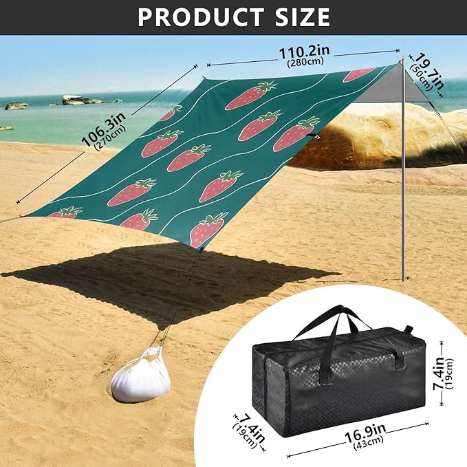 ALAZA Strawberry Cute Pattern Beach Tent Sun Shelter Portable Canopy Sunshade for Outdoor Camping Picnics Backyard Fun 10x9 ft