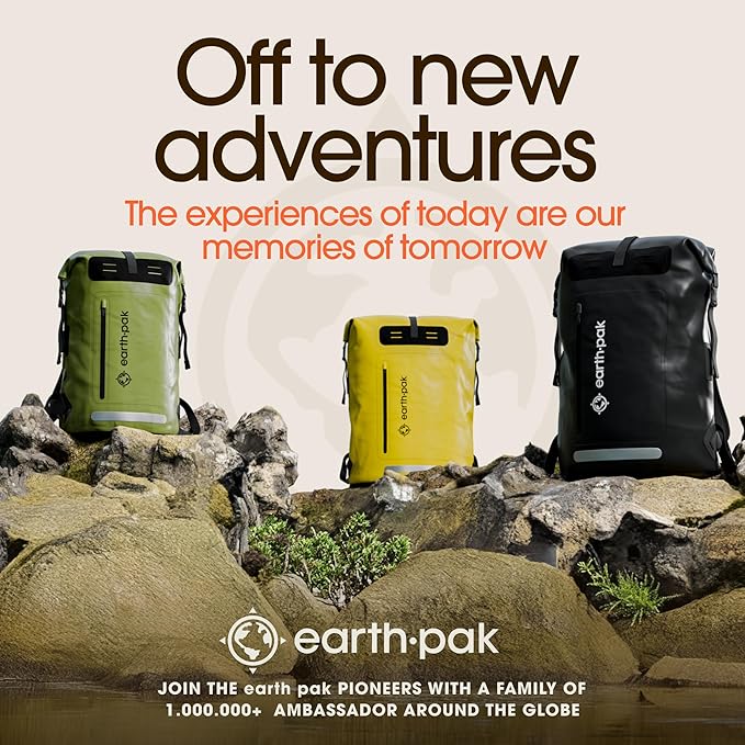 Earth Pak Waterproof Backpack - Heavy Duty Roll-Top Closure with Easy Access Front-Zippered Pocket and Cushioned Padded Back Panel for Comfort with IPX8 Waterproof Phone Case