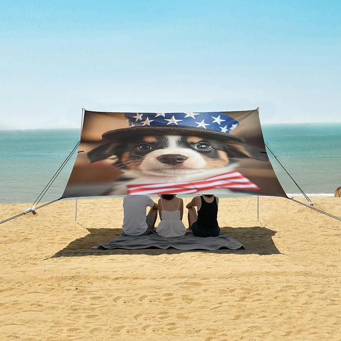 ALAZA Independence Day Funny Puppy Dog Beach Tent Sun Shelter Portable Canopy Sunshade for Outdoor Camping Picnics Backyard Fun 10x9 ft