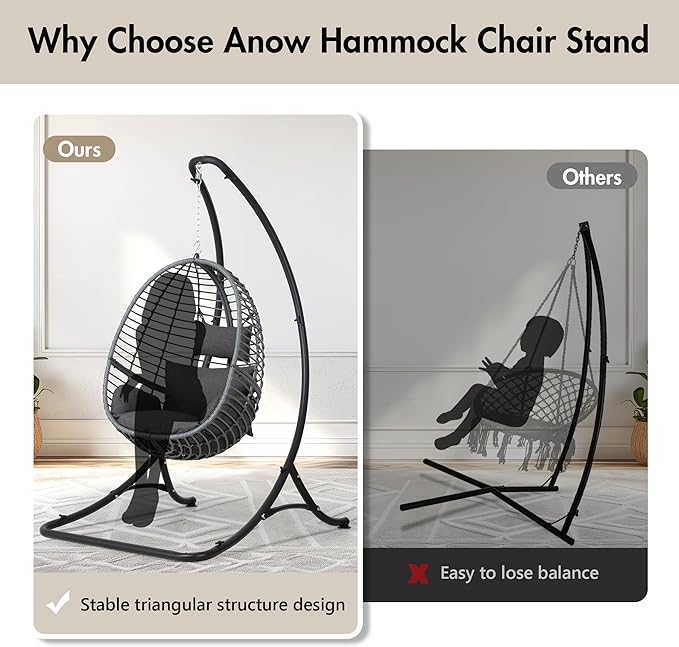 ANOW Heavy Duty Hammock Chair Swing Stand Only Hanging Chair Stand for Outside Max 400 Lbs Black