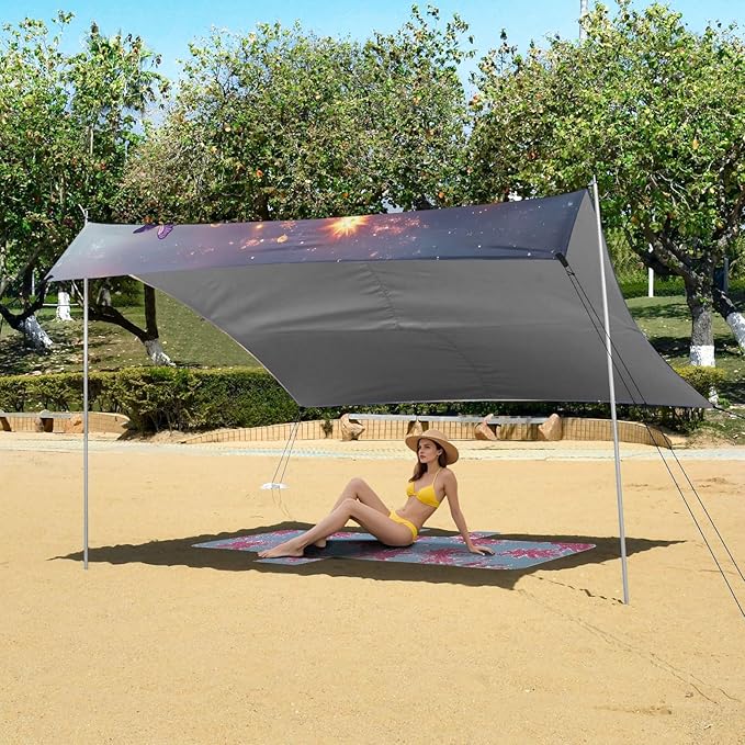 ALAZA Dreamy Christmas Tree Butterfly Beach Tent Sun Shelter Portable Canopy Sunshade for Outdoor Camping Picnics Backyard Fun 10x9 ft