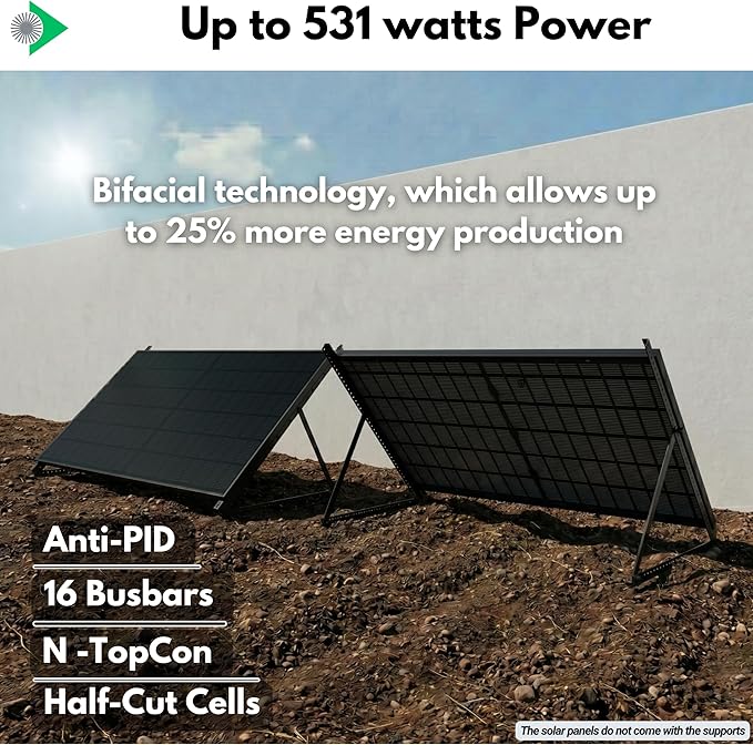 2pcs Bifacial Solar Panel N-Type 16BB 425W - Total 850W Bifacial Solar Panels High Efficiency with Anti-PID Technology Optimized for Farms
