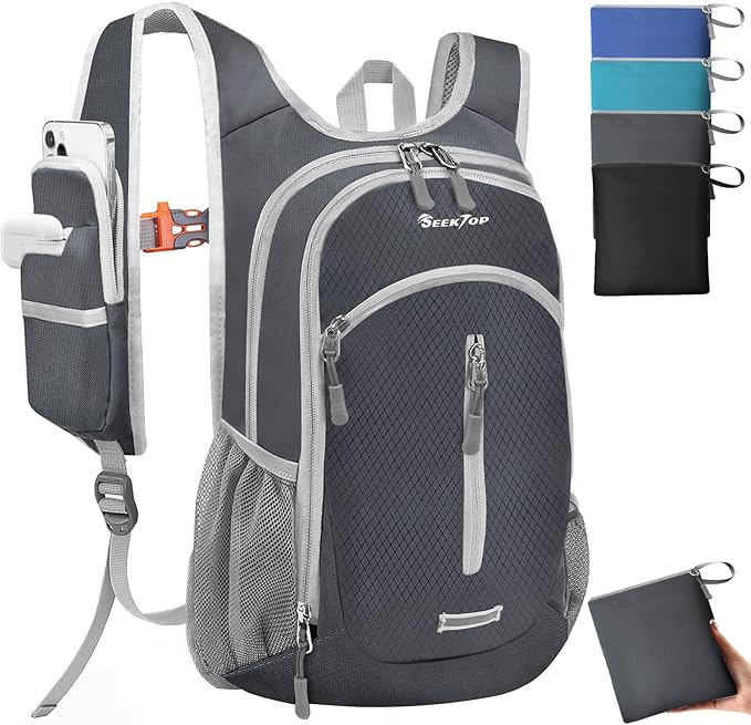 Seektop Small Hiking Backpack Expandable 12L-15L Lightweight Packable Waterproof Daypack with Phone Pocket for Women Men