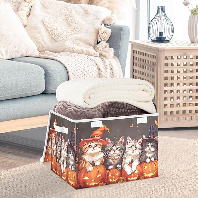 senya Halloween Baskets Collapsible Storage Bins with Lids Halloween Pumpkin Cat E Storage Boxes Clothes Baskets for Organizing