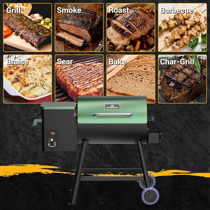 DAMNISS Electric Wood Pellet Smoker Grill 8 In 1 BBQ Grills for Outdoor Grill with Auto Feed &amp PID Temperature Control (180-450°F) and Rain Cover 456 Sq.In Cook Area for Backyard New House Gifts