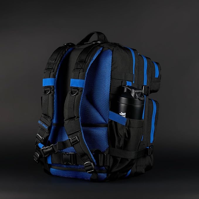 WOLFpak 45L Athletic Gym Backpack (Blue Wolf) Durable 1000D Waterproof Oxford Material w/MOLLE Webbing Laptop Pocket &amp Dual Cup Holders Durable Everyday Gym Backpack