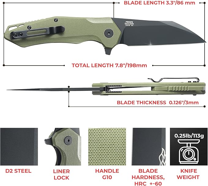 Firebird GANZO FH31 Folding Pocket Knife D2 Steel Wharncliffe Blade Ergonomic G10 Handle with Clip Hunting Fishing Flipper Camping Outdoor EDC Knife