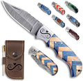Custom Pocket Knife gifts for Men Personalized Damascus Folding Knife Engraved Gifts for Him Dad Boyfriend Husband Anniversary Groomsmen Gifts. Custom Knife for Camping Hunting Everyday Carry (