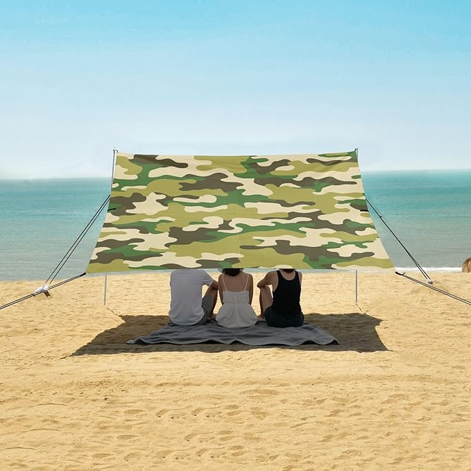 Military Camouflage Beach Cabana UPF50+ Lightweight Portable Sun Shelter with Carrying Bag for Backyard and Camping