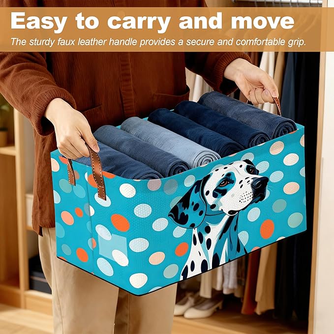 Storage Bin with Handles Blue-Spotted Dog Cute Animal Collapsible Laundry Baskets for Books Laundry - Use in Nursery Closet Organizers and Storage Blanket Basket
