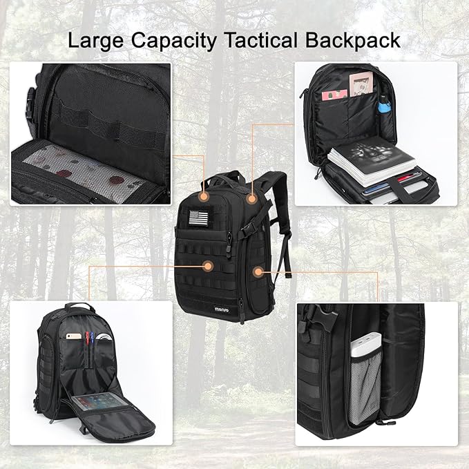 MOSISO Tactical Backpack 2-Layer Military Daypack 3 Day Assault Pack Rucksack Outdoor Hiking Hunting Camping Training Travel Shoulder Bag with Trolley Belt &amp USA Flag Patch Black